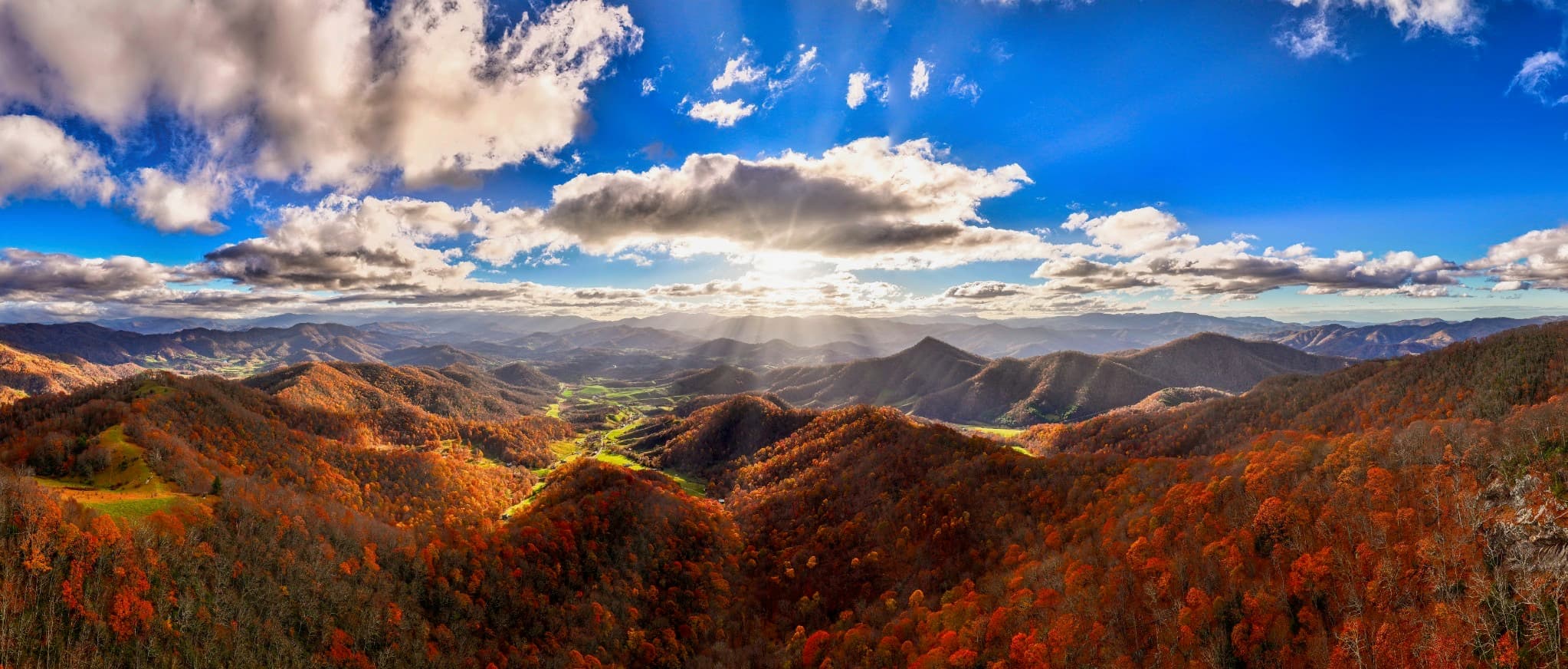 Autumn light over the Blue Ridge ridgelines of Haywood County, near Waynesville